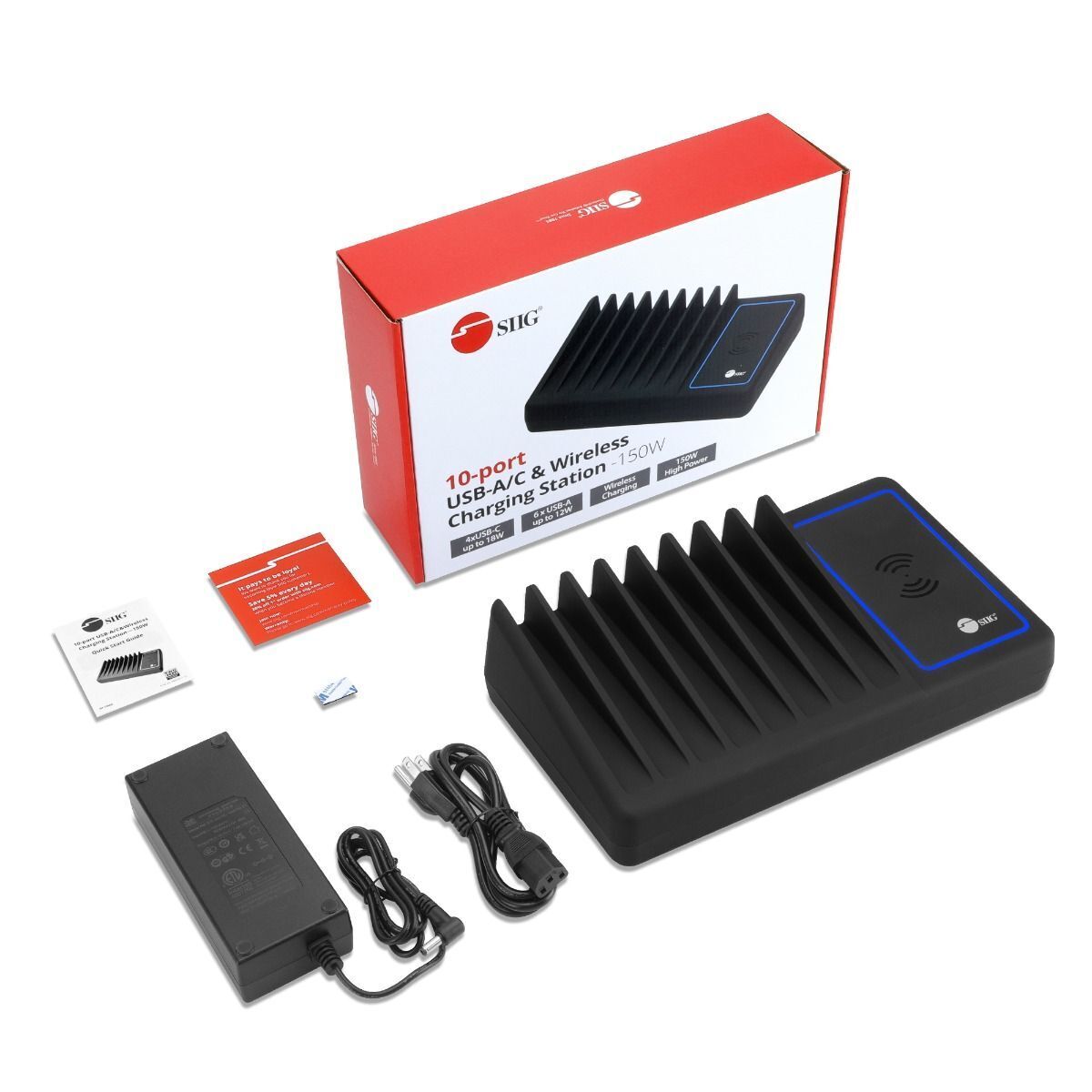SIIG AC-PW1R11-S1 10-Port USB-A/C & Wireless Charging Station - 150W