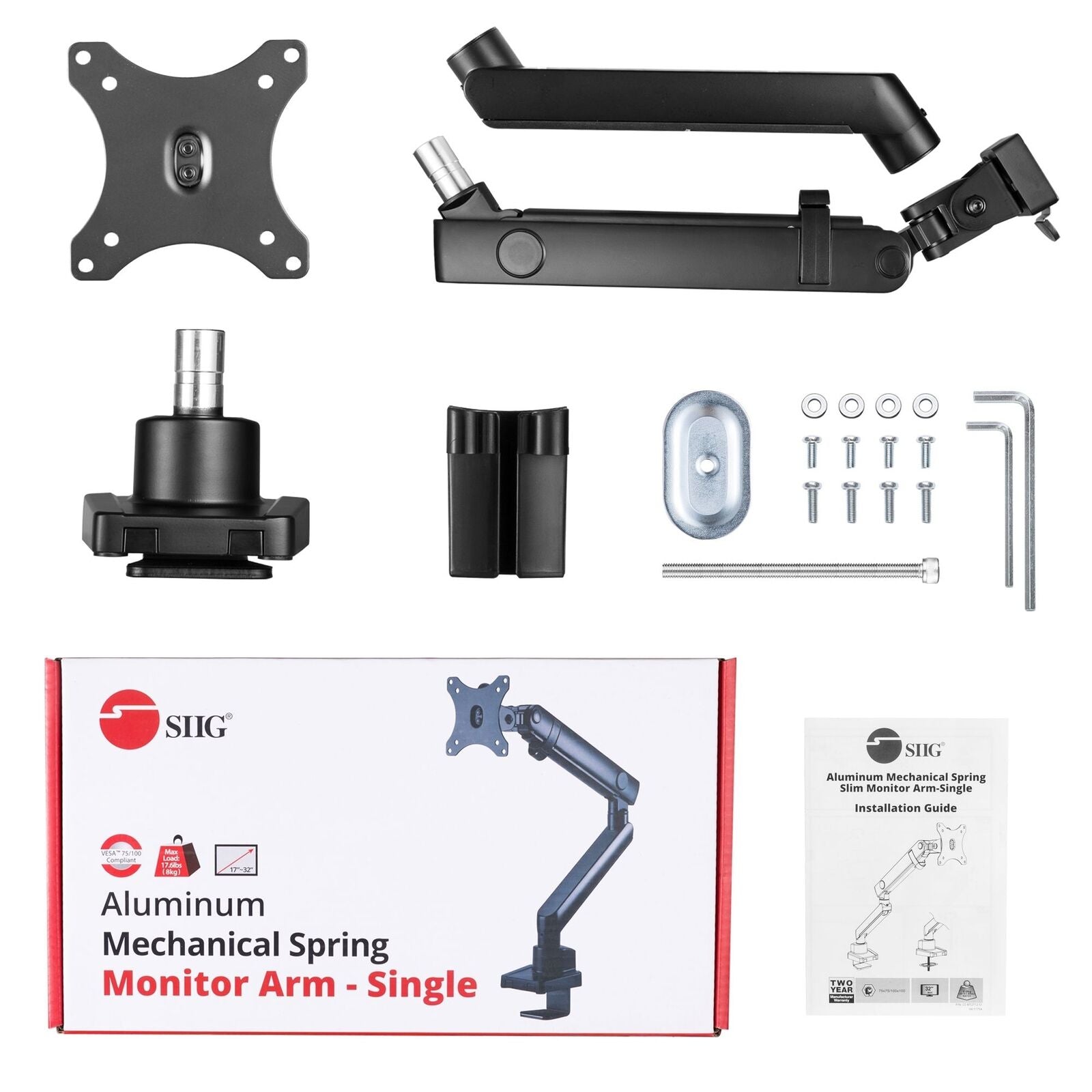 SIIG CE-MT2T12-S1 Aluminum Mechanical Spring Single Monitor Arm Mount