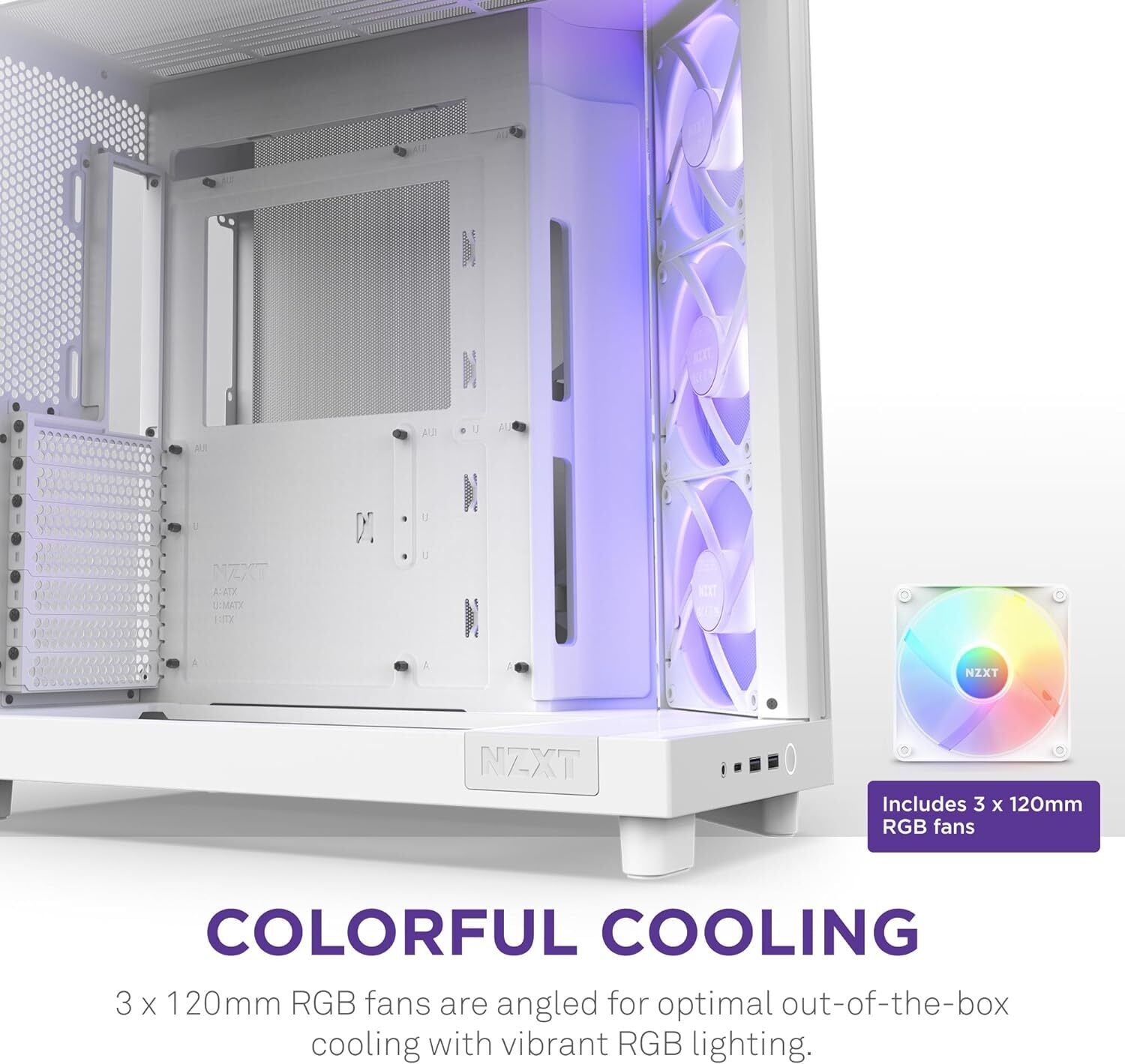 NZXT CC-H61FW-R1 Computer Case H6 FLOW RGB Mid-Tower Tempered Glass White Retail