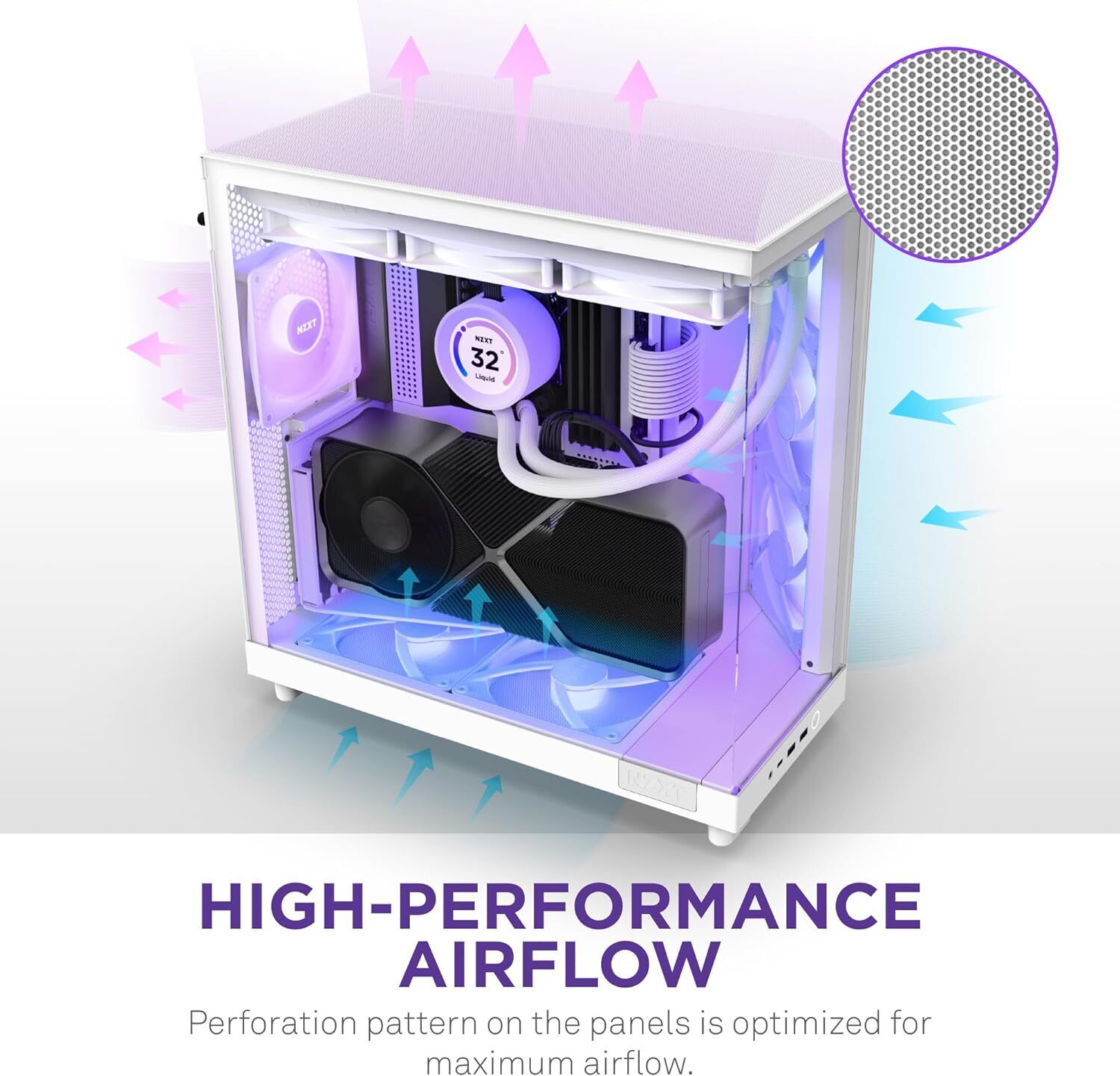 NZXT CC-H61FW-R1 Computer Case H6 FLOW RGB Mid-Tower Tempered Glass White Retail