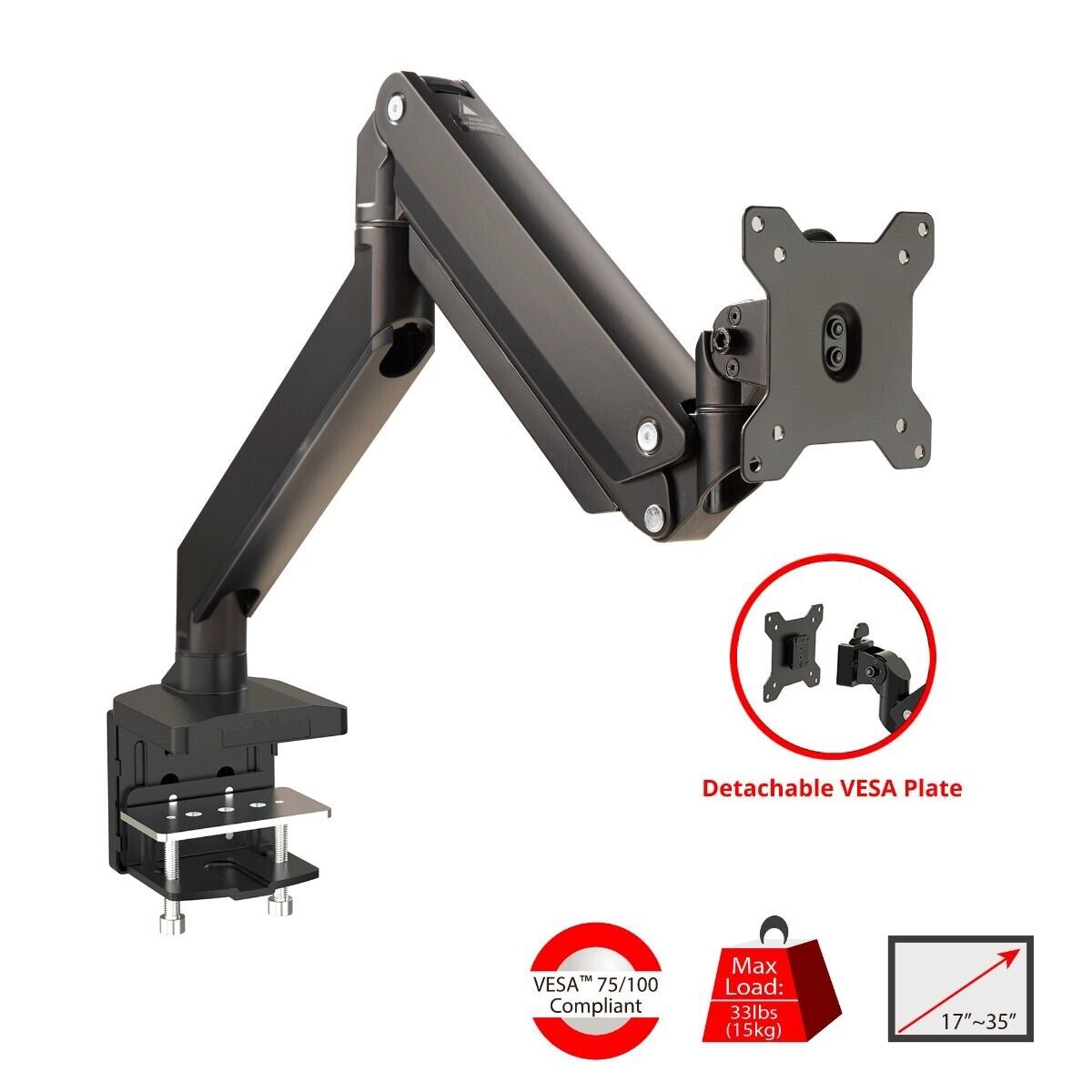 SIIG CE-MT2Z11-S1 Single Heavy-Duty Premium Gas Spring Desk Mount