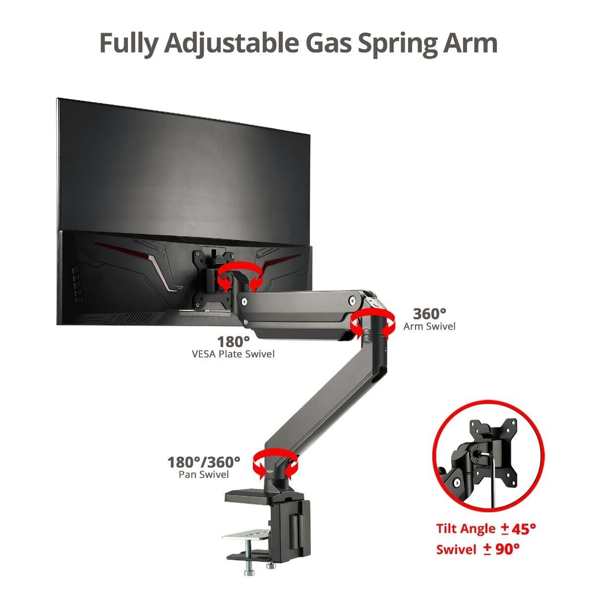 SIIG CE-MT2Z11-S1 Single Heavy-Duty Premium Gas Spring Desk Mount