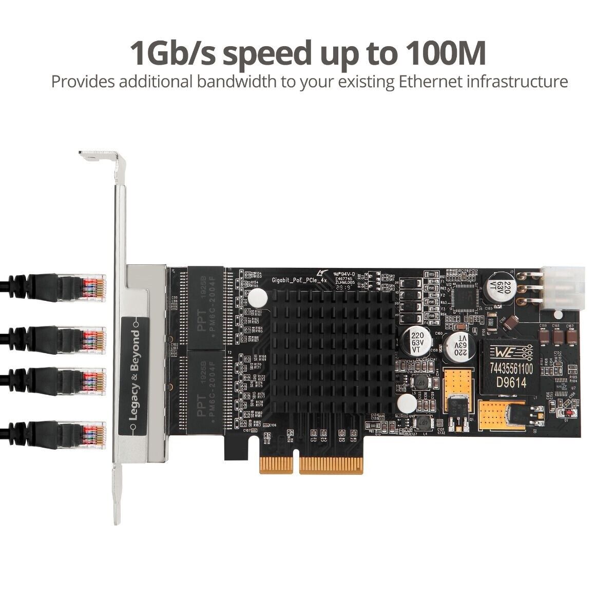 SIIG LB-GE0811-S1 4PT Gigabit Ethernet w POE PCIe Card - Intel 350 Brown Box
