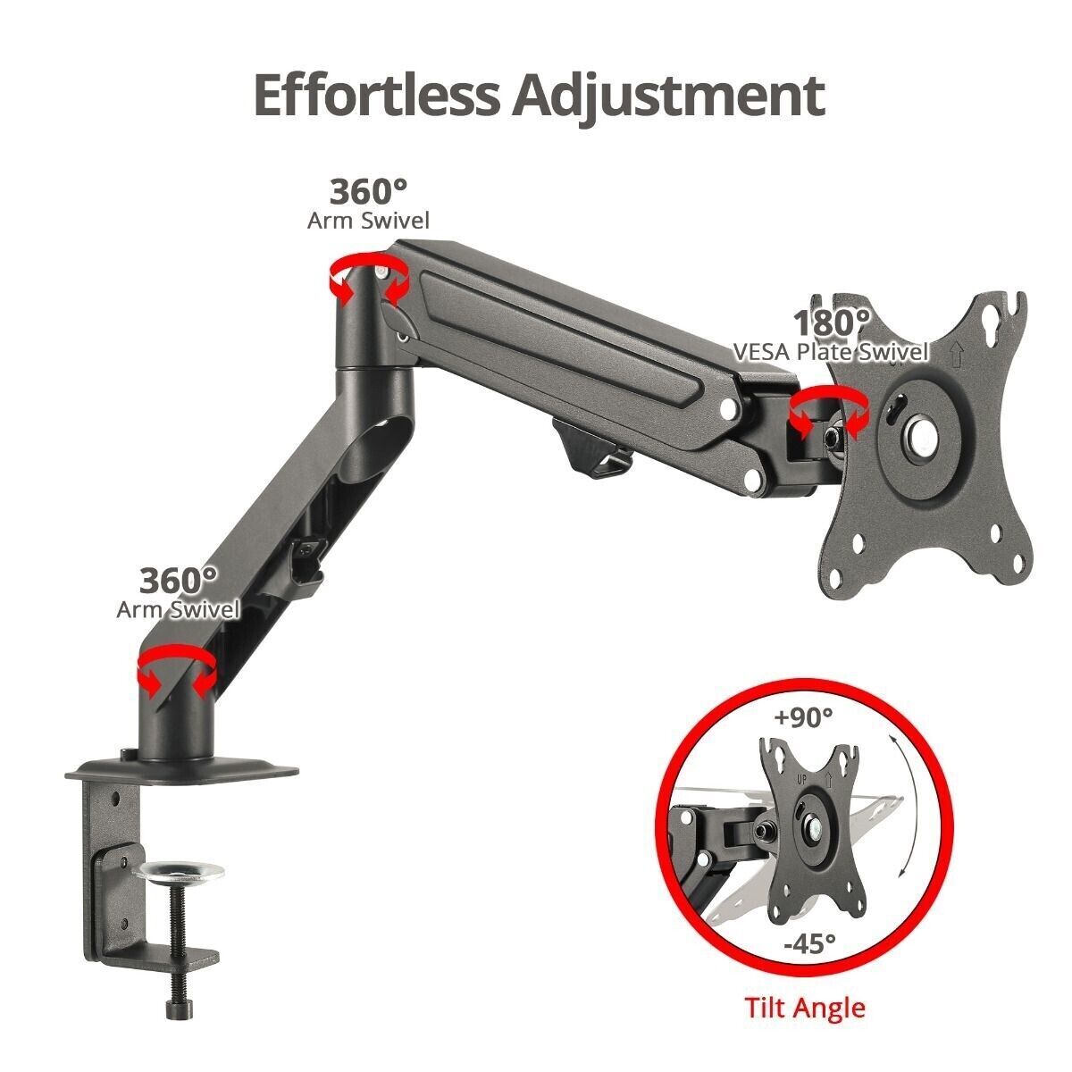 SIIG CE-MT3311-S1 Single Gas Spring C-Clamp Desk Mount 27 Brown Box