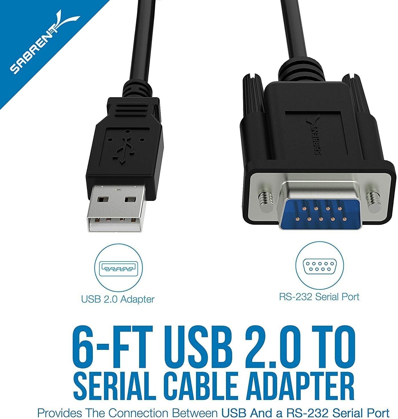 Sabrent CB-FTDI 6Ft USB 2.0 To Serial Db9 9 Pin Rs232 FTDI Chipset Adapter Cable