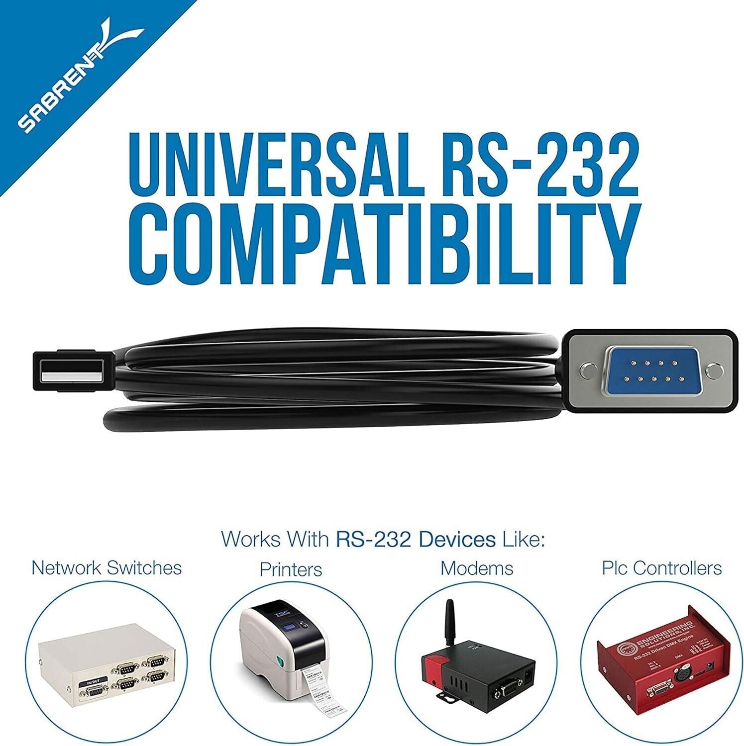 Sabrent CB-FTDI 6Ft USB 2.0 To Serial Db9 9 Pin Rs232 FTDI Chipset Adapter Cable