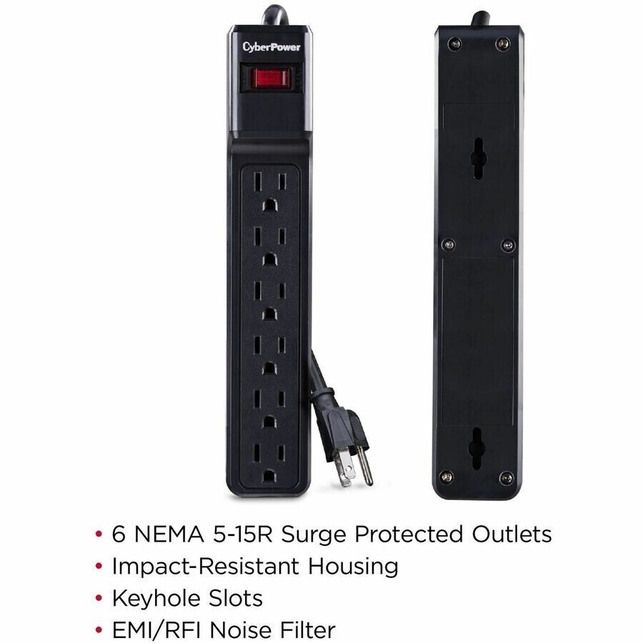 CyberPower CSB606 6 Outlet Essential Surge Protection 800V 900J 6FT Cord BLACK