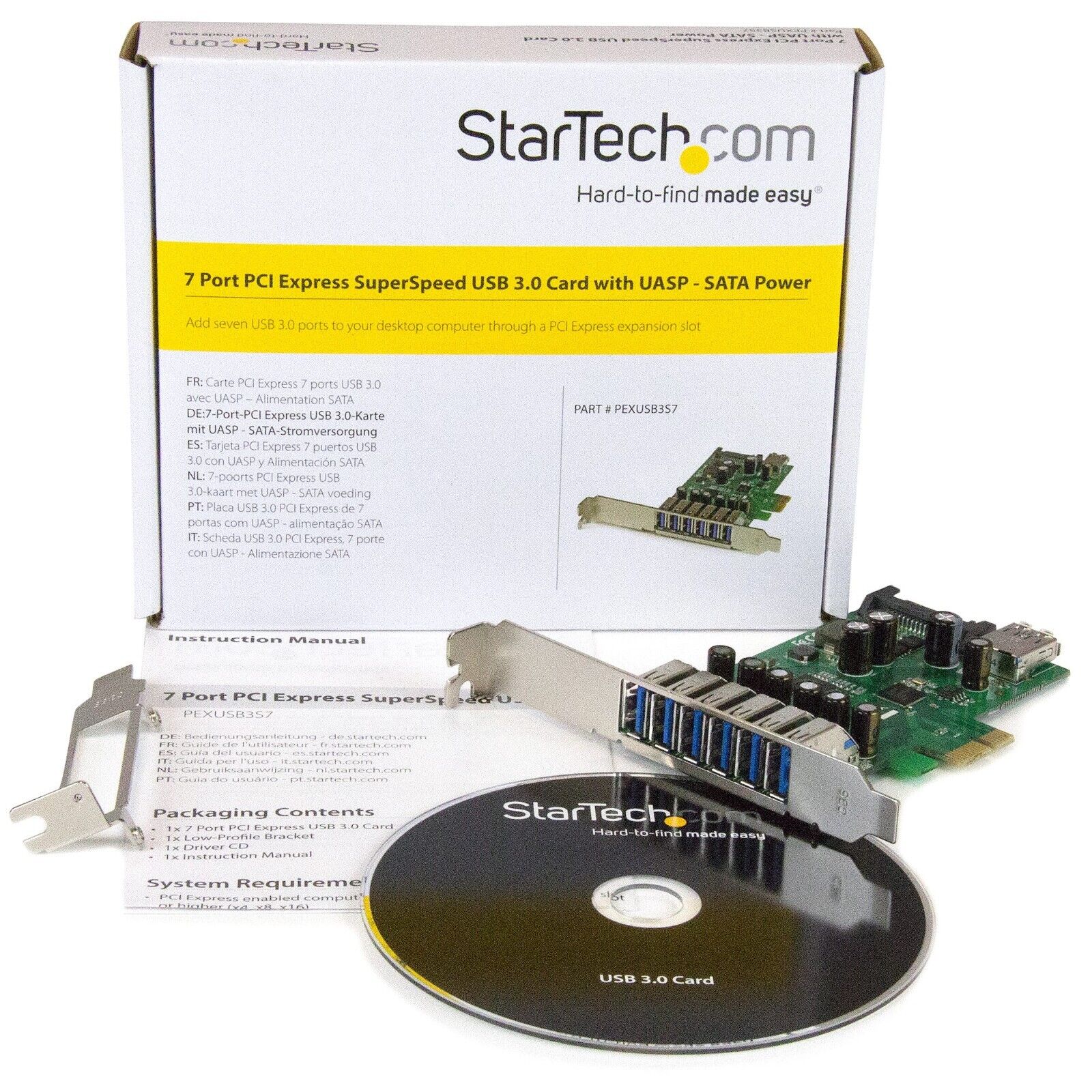 StarTech PEXUSB3S7 7 Port USB 3.0 PCIe Adapter Controller Card Low Profile TAA