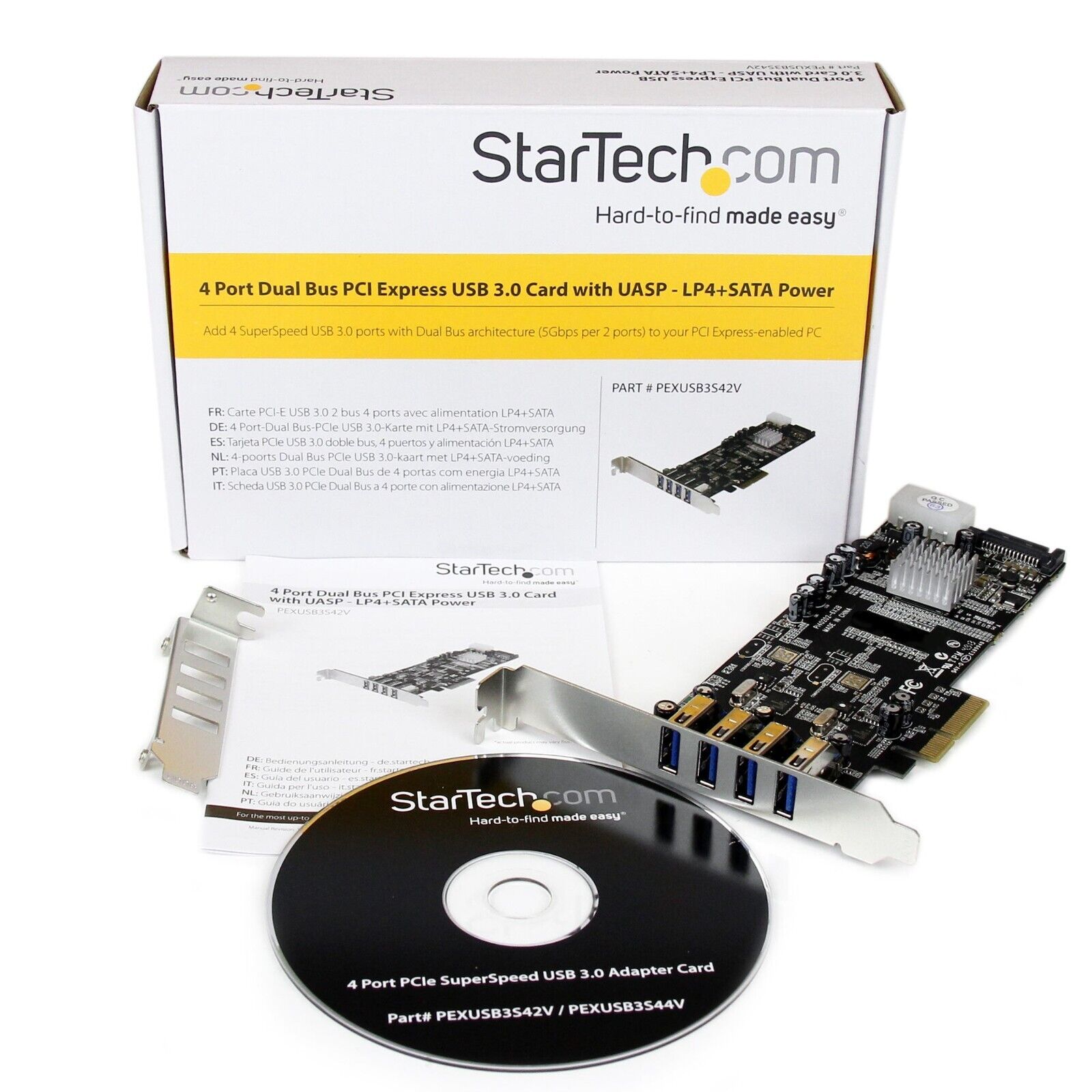 StarTech PEXUSB3S42V 4 Port USB 3.0 PCIe Card 2 Channels w/ LP4 SATA Power