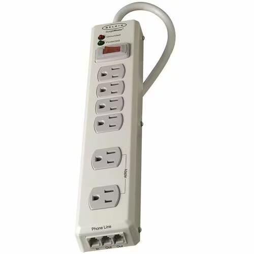 Belkin F9H620-06-MTL 6Ft Corded Metal 6 Outlets Surge 1240J Power Strip Beige