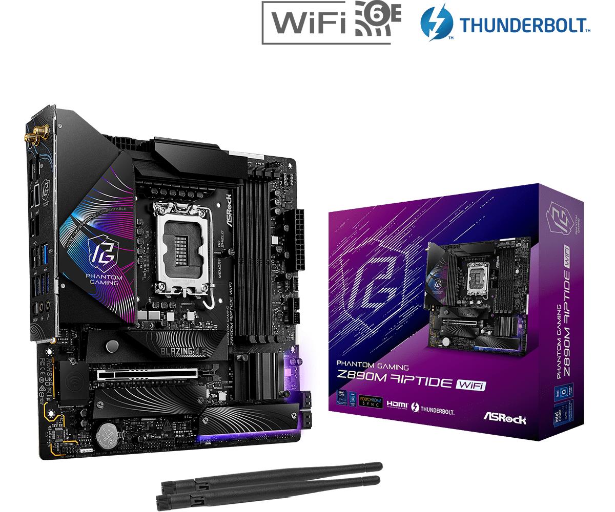 ASRock Z890M RIPTIDE WIFI MB Intel Core LGA1851 DDR5 2.5 LAN HDMI DP RAID mATX