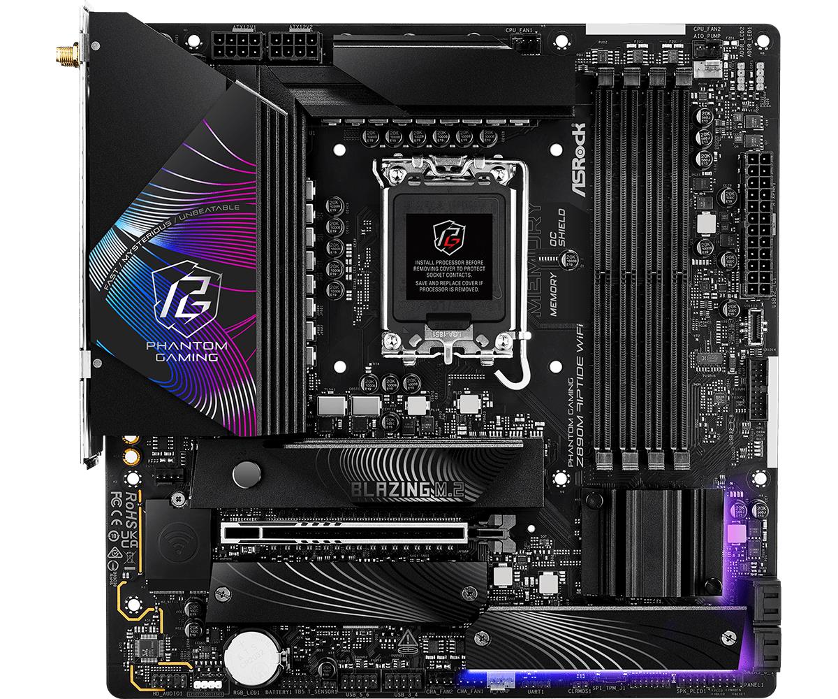 ASRock Z890M RIPTIDE WIFI MB Intel Core LGA1851 DDR5 2.5 LAN HDMI DP RAID mATX