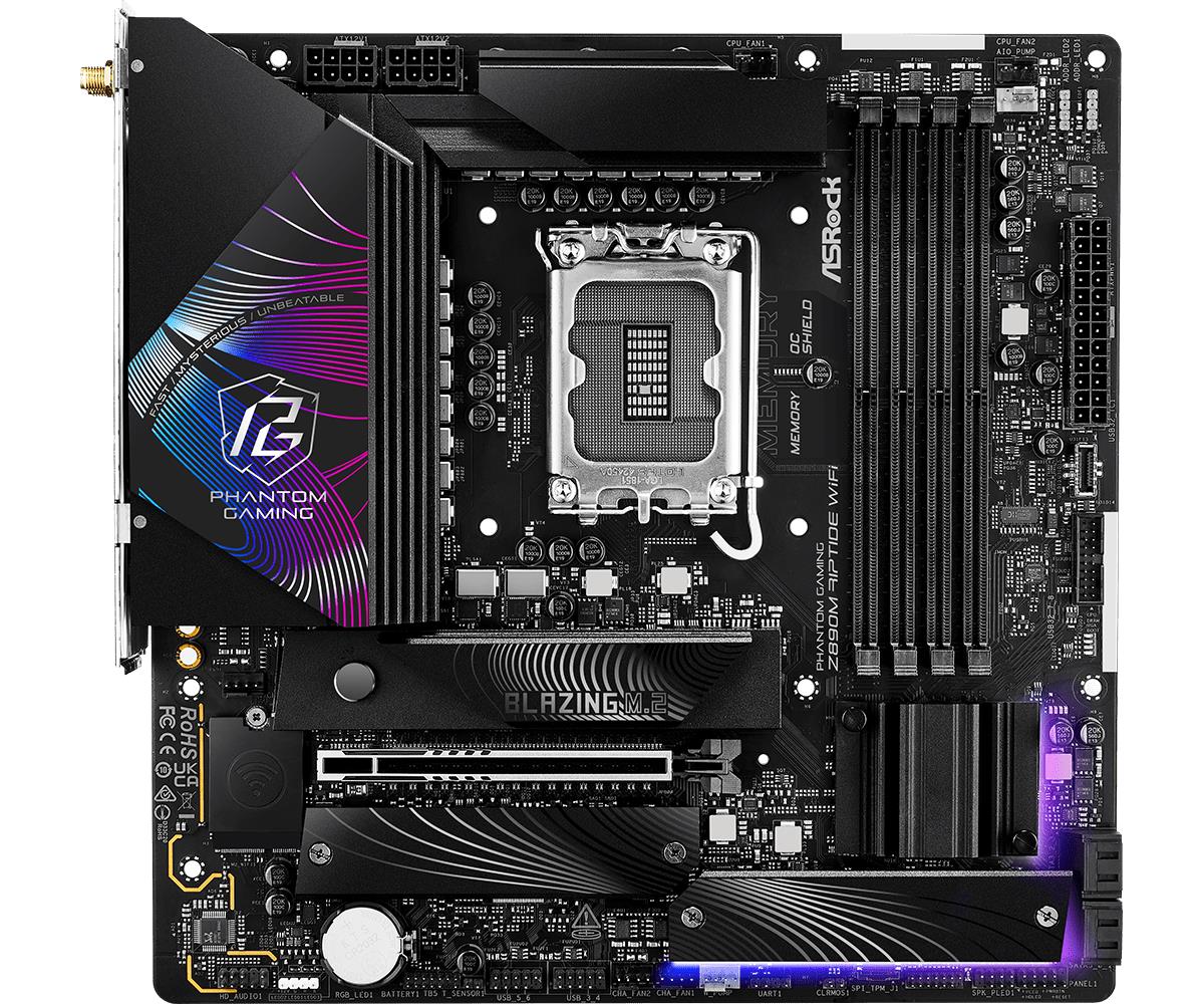 ASRock Z890M RIPTIDE WIFI MB Intel Core LGA1851 DDR5 2.5 LAN HDMI DP RAID mATX
