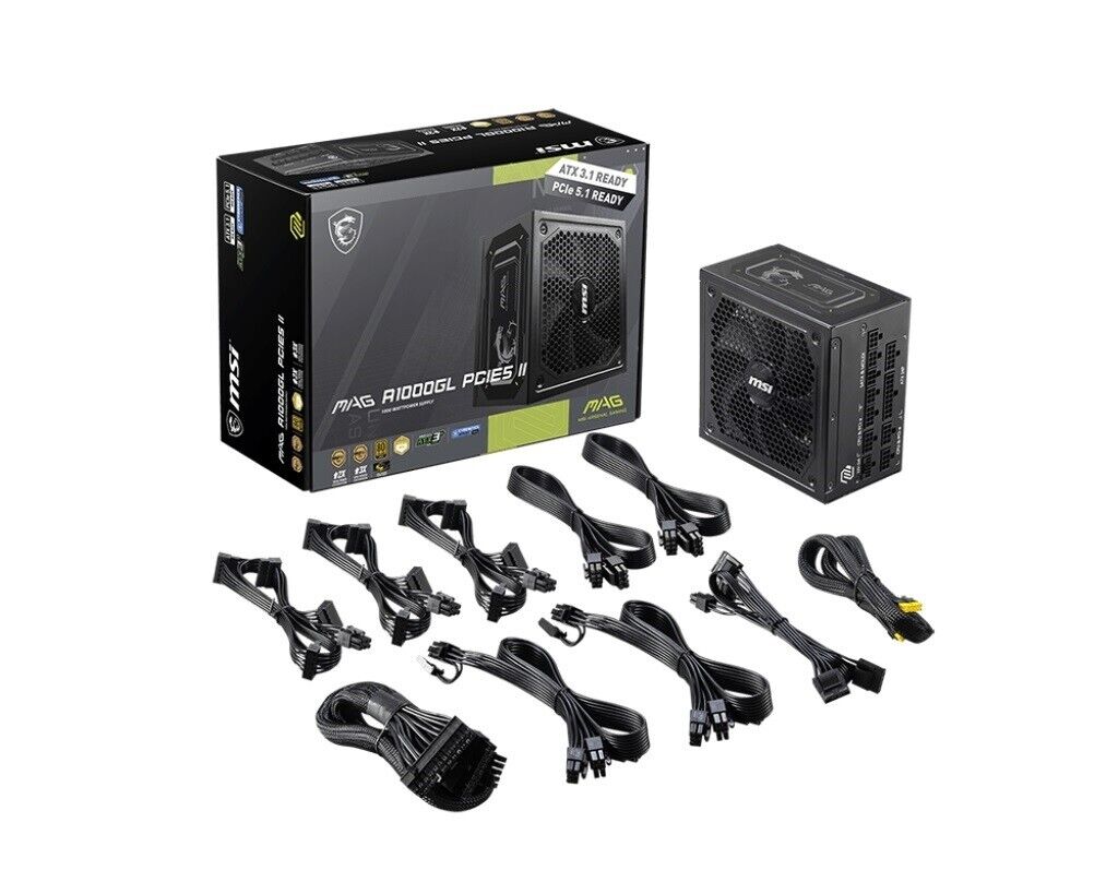 MSI MAGA1000GLPCIE5II 80 Plus Gold 1000W PCIE5 II ATX3.1 Modular Power Supply