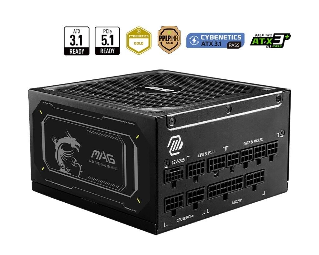 MSI MAGA1000GLPCIE5II 80 Plus Gold 1000W PCIE5 II ATX3.1 Modular Power Supply