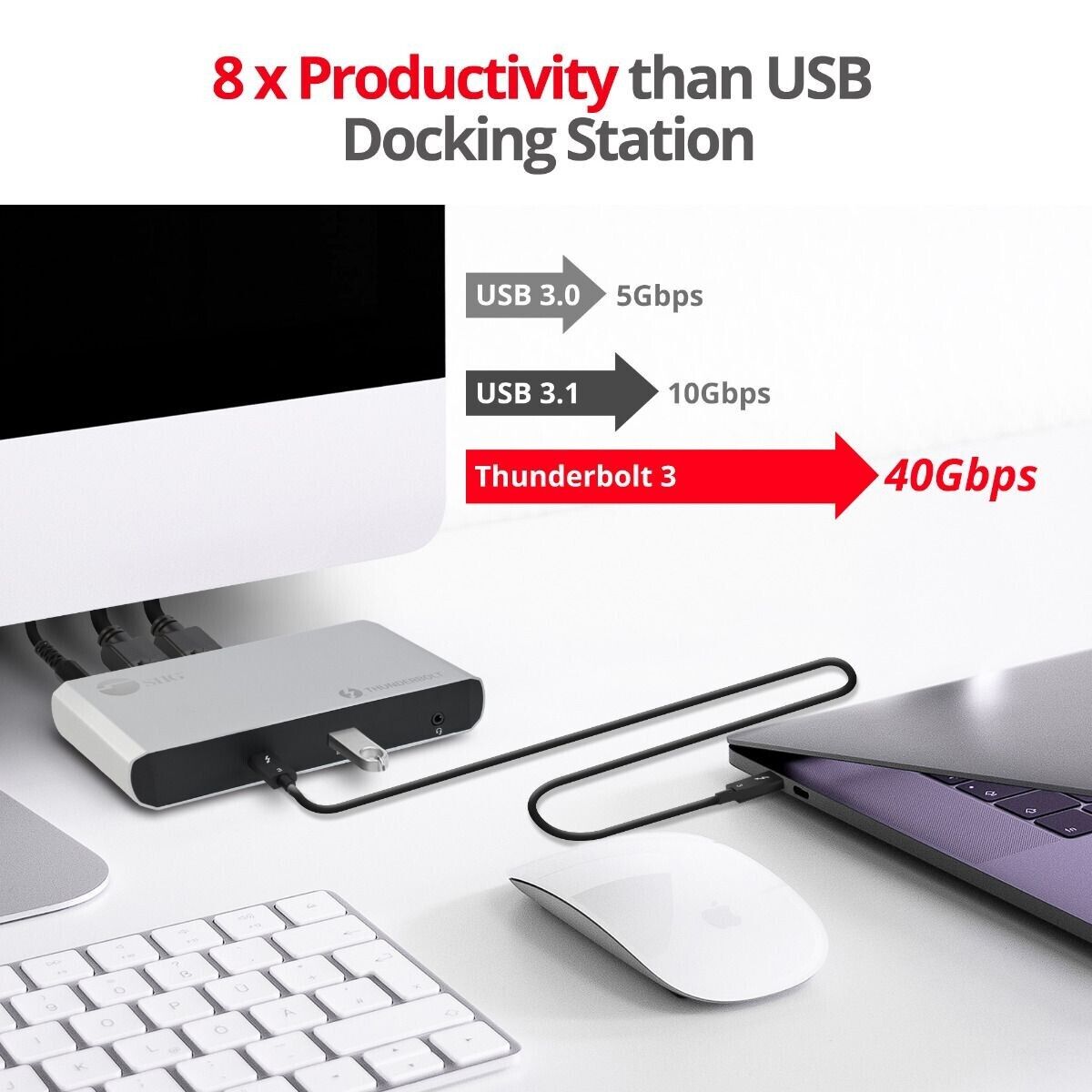 SIIG JU-DK0C11-S1 Thunderbolt 3 2x DP Video Docking Station PD 60W USB-C/A GbETH
