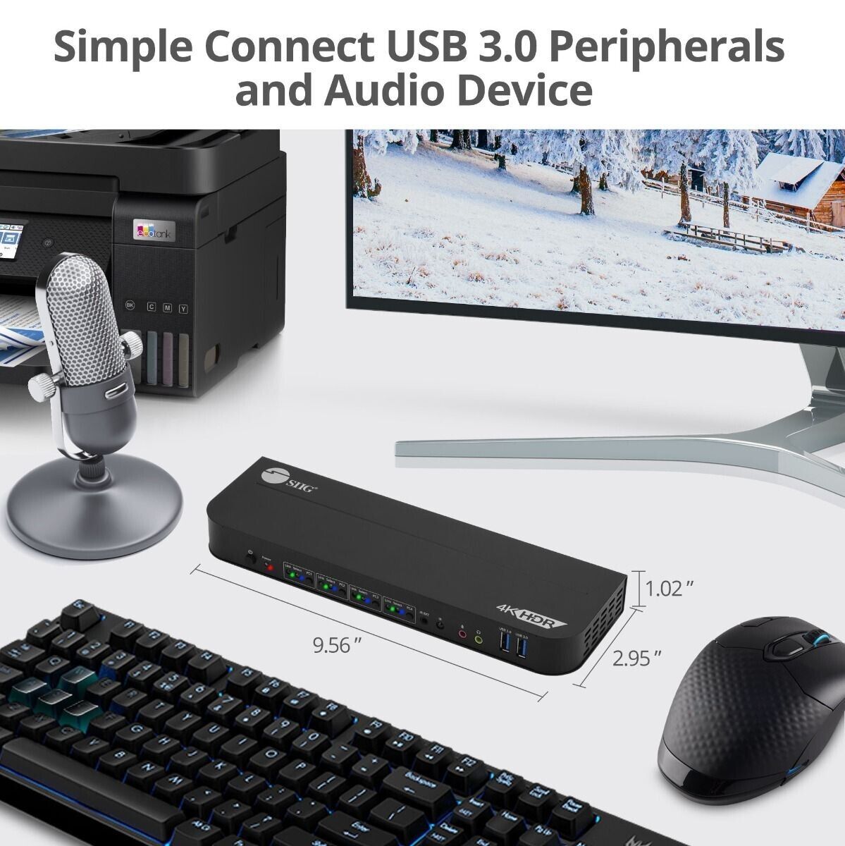 SIIG CE-KV0D11-S1 4x1 DisplayPort 4K KVM USB 3.0 Switch w Remote Control 4K 60Hz