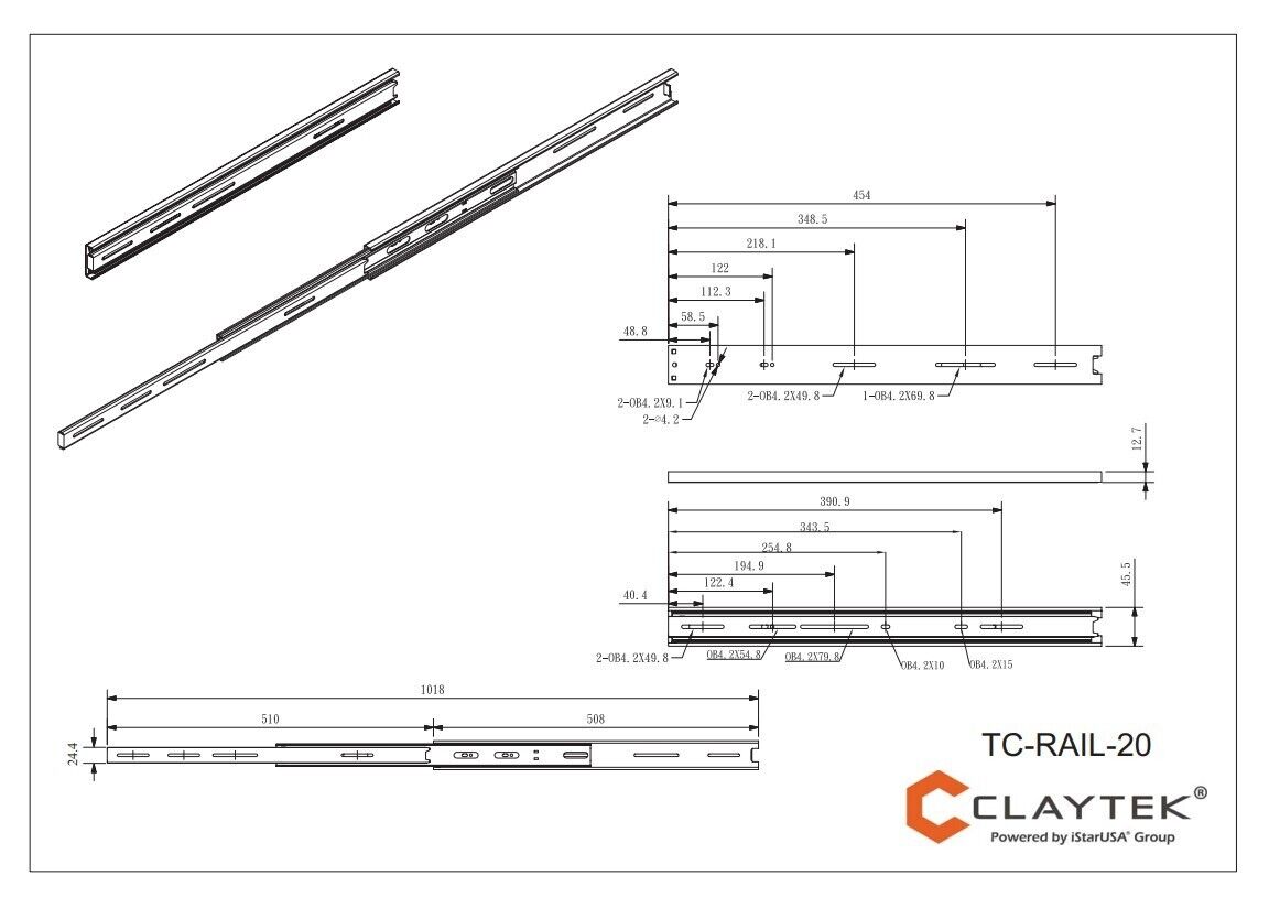 iStarUSA TC-RAIL-20 20" Sliding Rail Kit for 2U 3U 4U RackMount Chassis