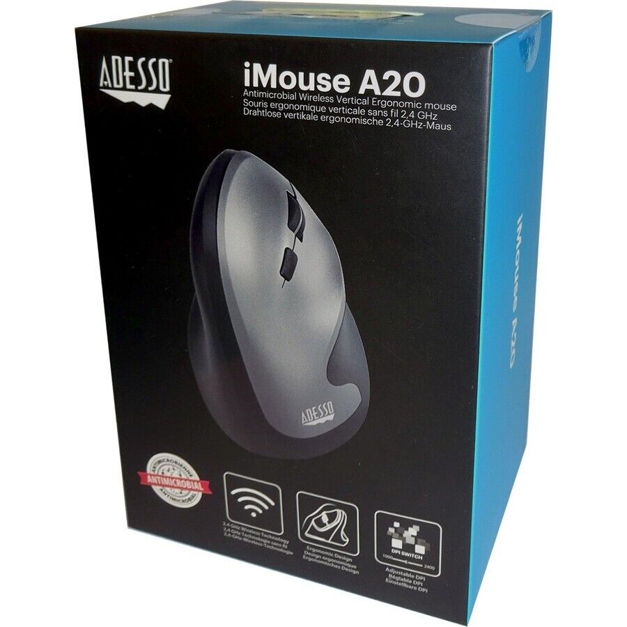 Adesso iMouse A20 Wireless Vertical Ergonomic Right Handed Mouse 2400dpi AntiMic