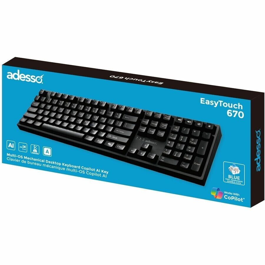Adesso AKB-670UB 104-Key Standard Mechanical USB Keyboard w CoPilot AI PC MAC