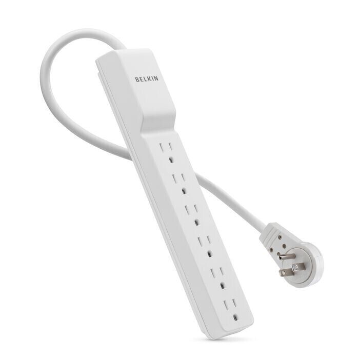 Belkin BE106001-06R 6Ft 6-Outlets Surge Protector 720 Joules Rotating Plug White