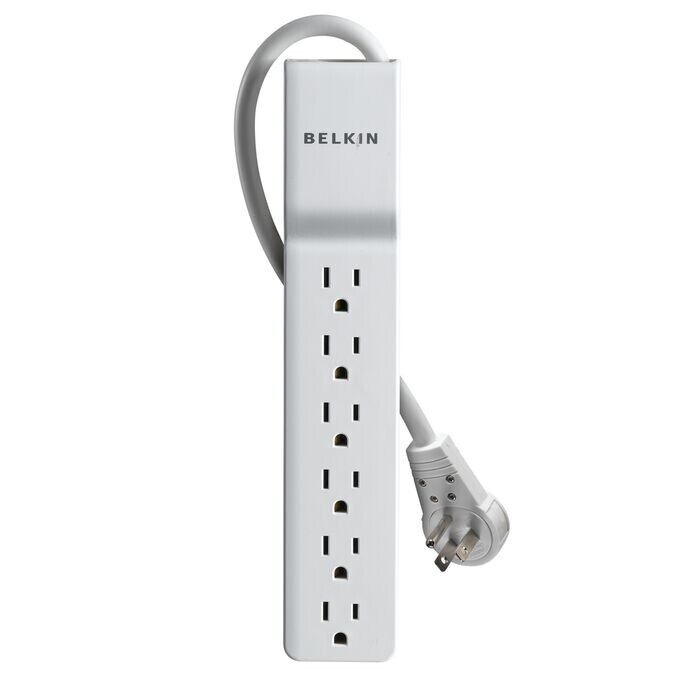 Belkin BE106001-06R 6Ft 6-Outlets Surge Protector 720 Joules Rotating Plug White
