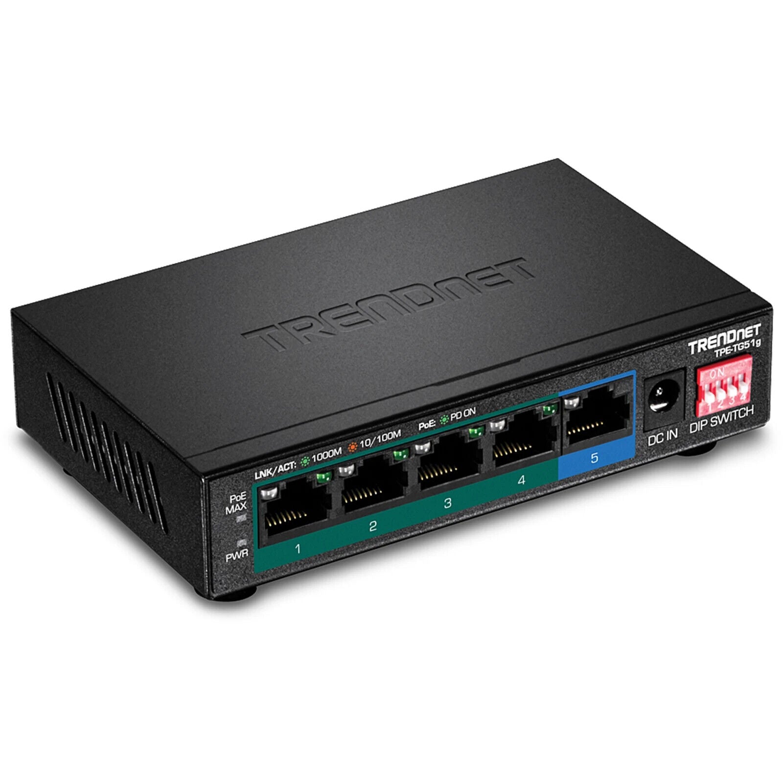 TRENDnet TPE-TG51G 5-Port Gigabit PoE+ Switch, Camera DIP Switch extends PoE+
