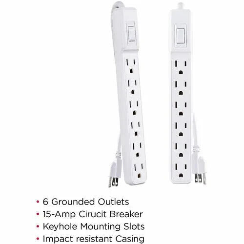 CyberPower MP1044NN 2Ft Cord 6 Outlets NEMA 5-15R Power Strips 125V White 2Packs