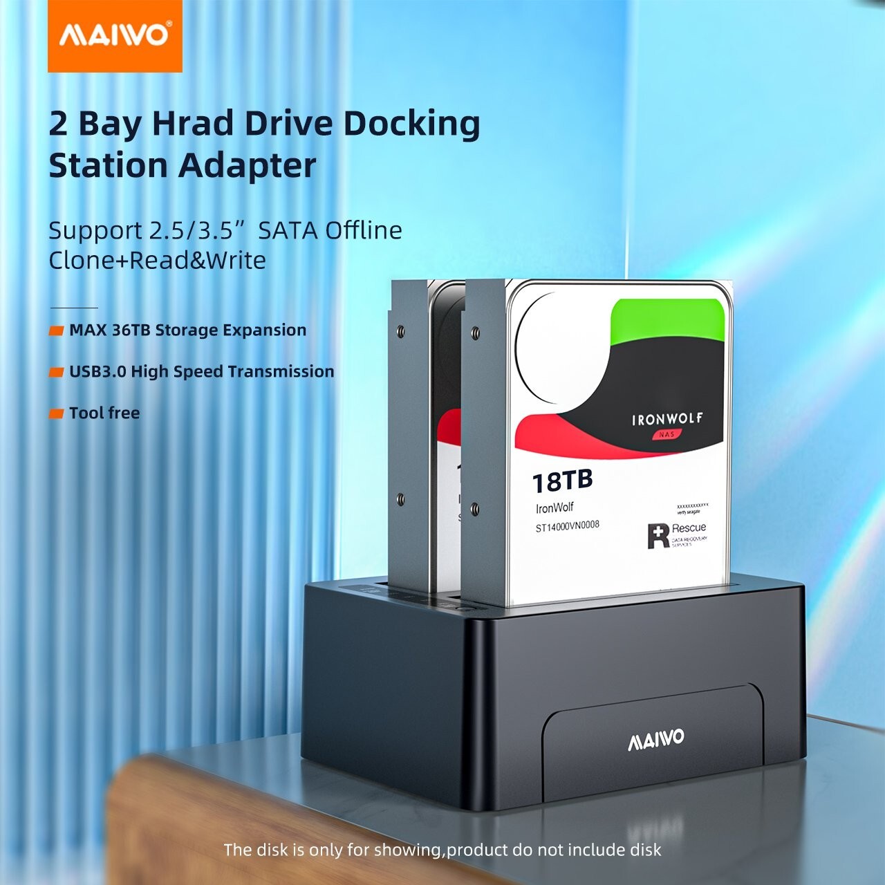 MAIWO K3082 2 Bays Docking Station for 2.5 inch/3.5 inch SATA HDD/SSD