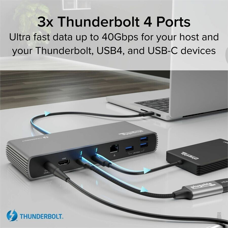 Plugable TBT4-UDX1 Thunderbolt 4 Docking Station Dual Monitor 100W Charging