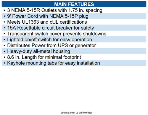 Eaton 3SP9 Waber Industrial Power Strip, 3-Outlet, 9' (2.74 m) Cord, NEMA 5-15P