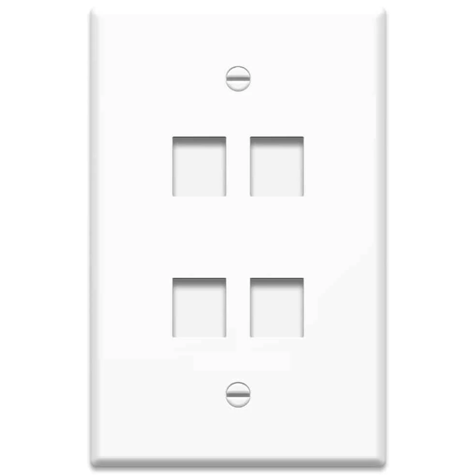 4Xem 4XFP04KYWH 4 Port/2 Gang RJ45 Cat5/Cat6 Ethernet Wall Plate (White)