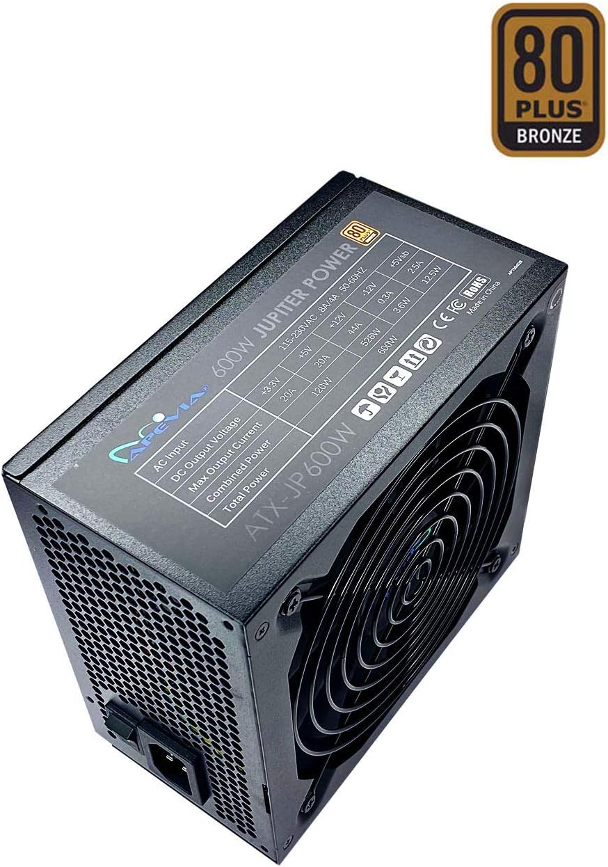 Apevia ATX-JP600W 600W Power Supply ATX12V 2.3 AC 115 230V black sand blasted