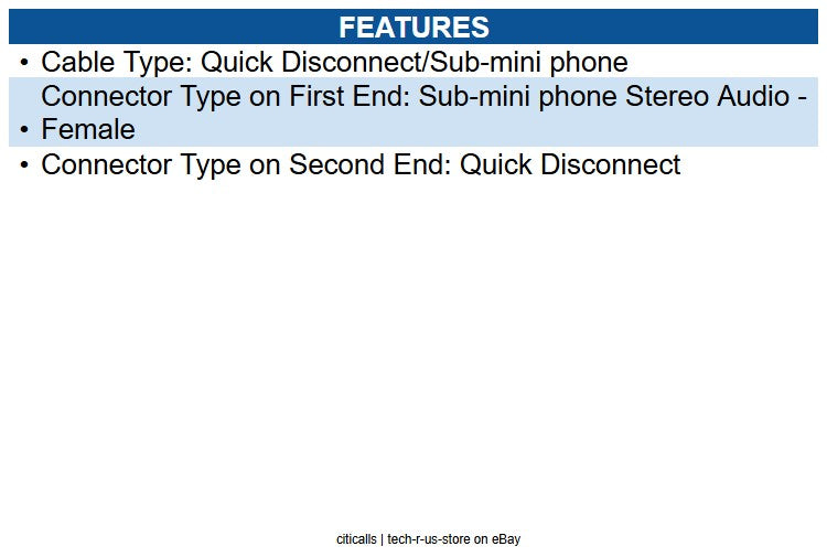 HP Poly 85Q32AA Quick Disconnect/Sub Mini-phone Audio Cable 10 ft