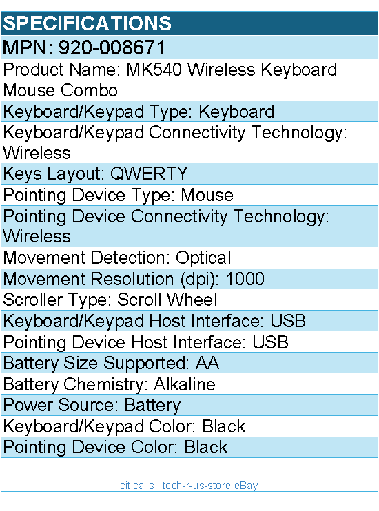 Logitech 920-008671 MK540 Advanced Wireless Keyboard and Mouse - Black