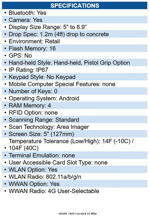 Custom America 93DKZ014200L33 P-Ranger Rugged Handheld, Android 12 GMS, Wi-Fi