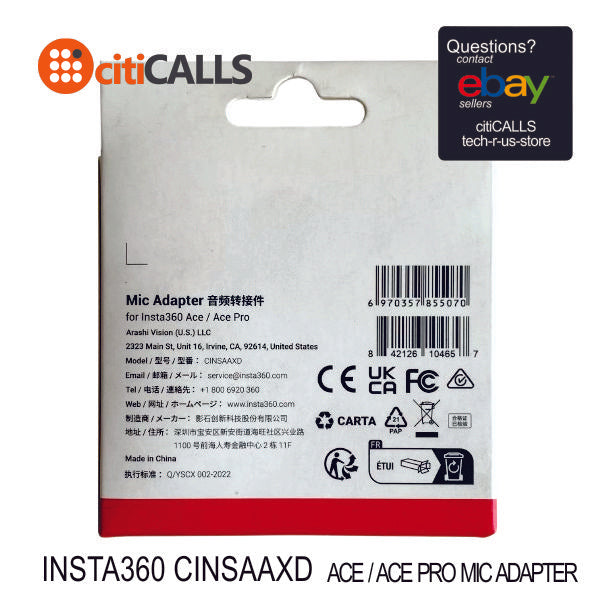 Insta360 CINSAAXD Accessory Ace Pro Mic Adapter - Black - Retail