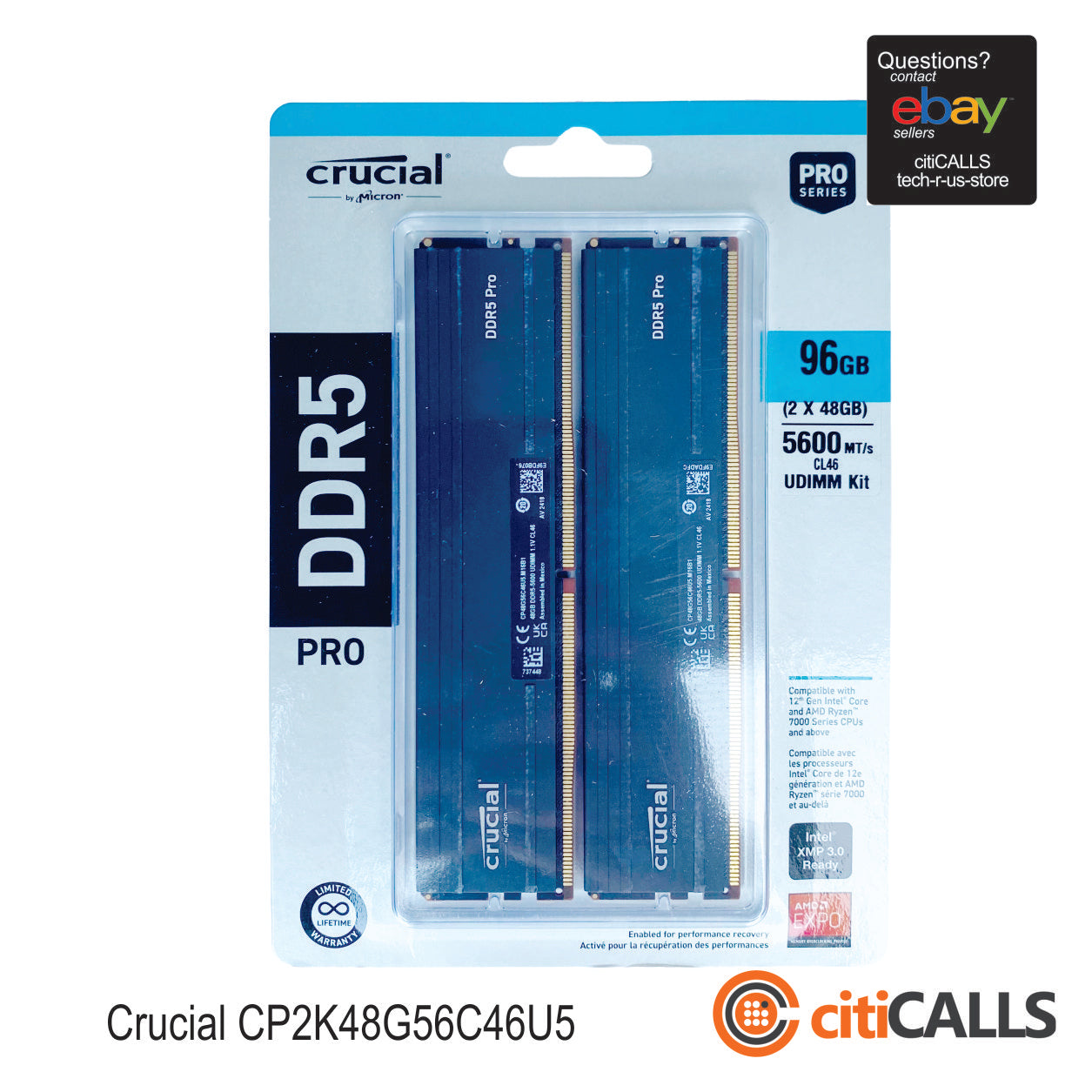 Crucial CP2K48G56C46U5 - DDR5 - kit - 96 GB: 2 x 48 GB - DIMM 288-pin - 5600 MHz