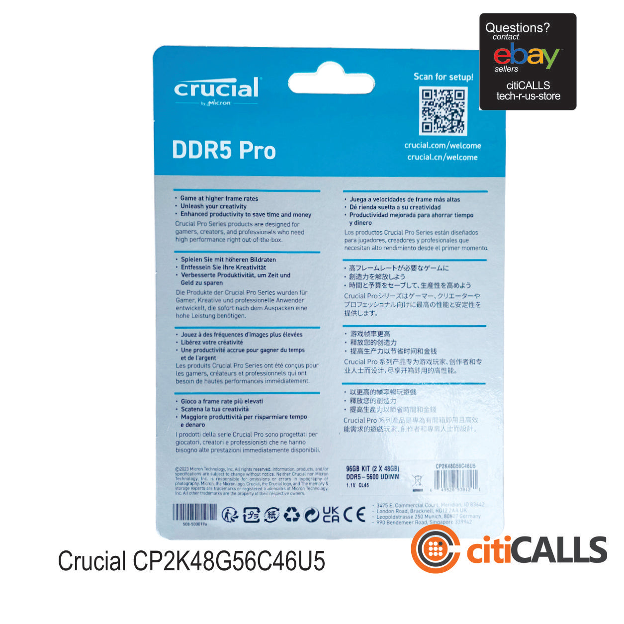 Crucial CP2K48G56C46U5 - DDR5 - kit - 96 GB: 2 x 48 GB - DIMM 288-pin - 5600 MHz