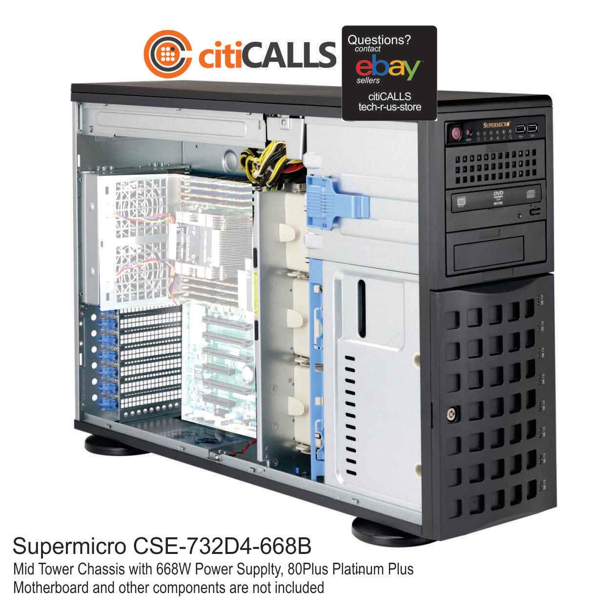 Supermicro CSE-732D4-668B Mid-Tower 2x5.25"External 4x3.5" Internal Black Cas