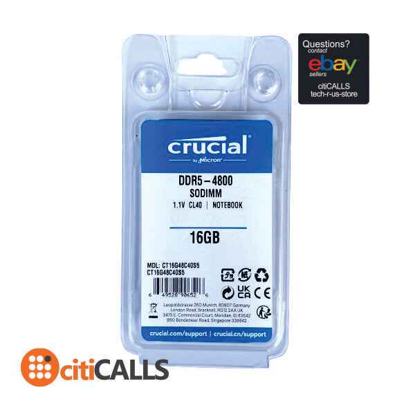 Crucial CT16G48C40S5 16G DDR5 4800Mhz SODIMM RAM Module Retail