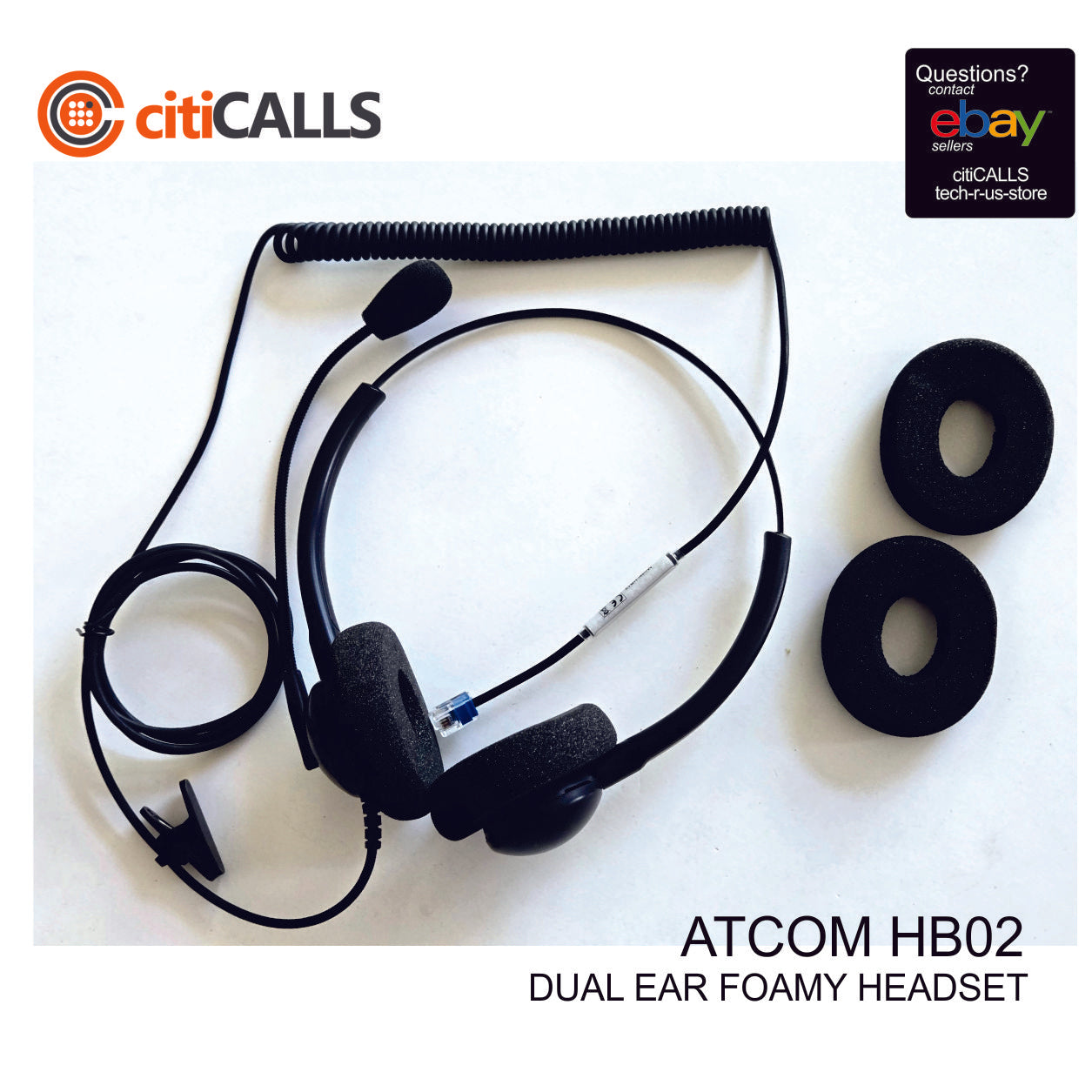 ATCOM HB02 Universal Headset for VoIP Phones Dual Ear FOAM PAD w RJ9 PIN BLUE