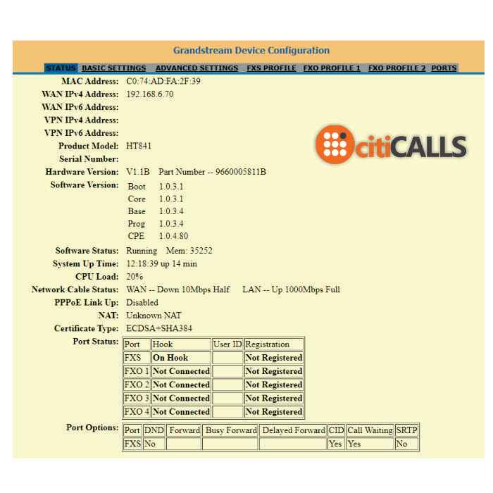Grandstream GS-HT841 Analog FXO Gateway 4 FXO 1 FXS 3 SIP Profiles