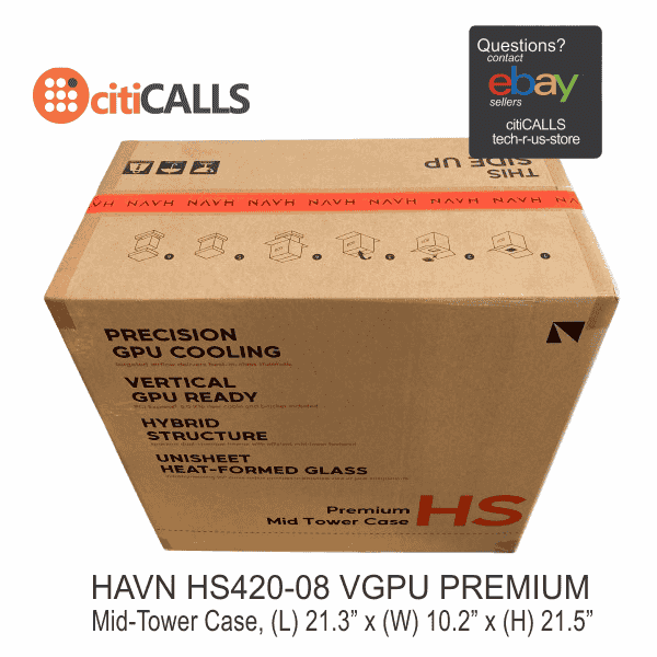 HAVN HS420-08 VGPU Vertical GPU Airflow 4-Storage-Bay Mid Tower PC Case Black
