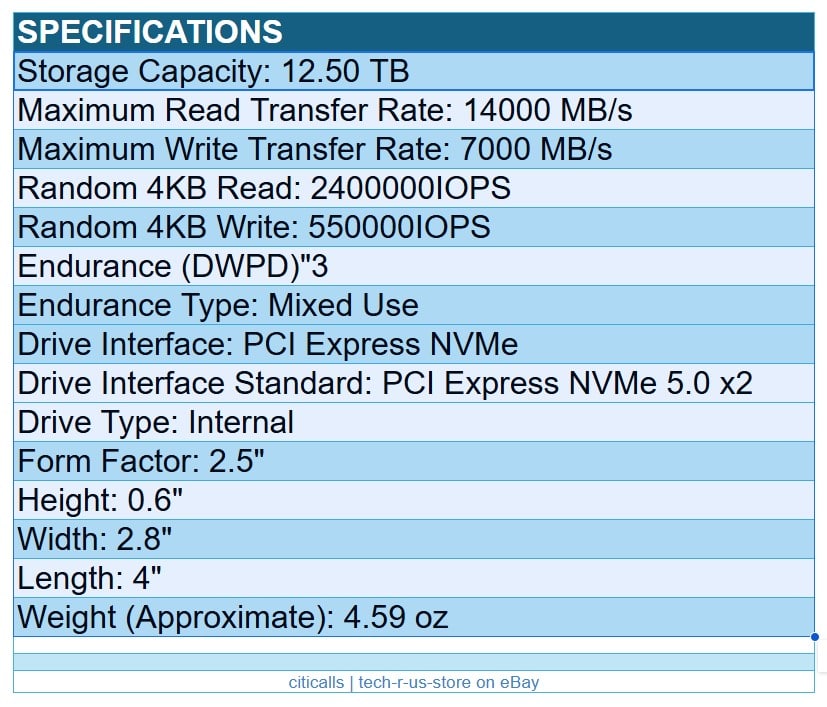 KIOXIA KCMYXVUG12T8 CM7-V Series - SSD - Enterprise, Mixed Use - 12800 GB