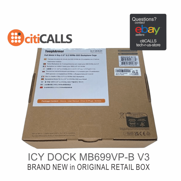 Icy Dock MB699VP-B V3 ToughArmor 4x 2.5" NVMe SSD PCIe Enclosure for 5.25" Ba