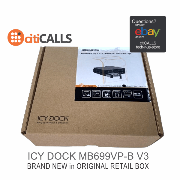 Icy Dock MB699VP-B V3 ToughArmor 4x 2.5" NVMe SSD PCIe Enclosure for 5.25" Ba