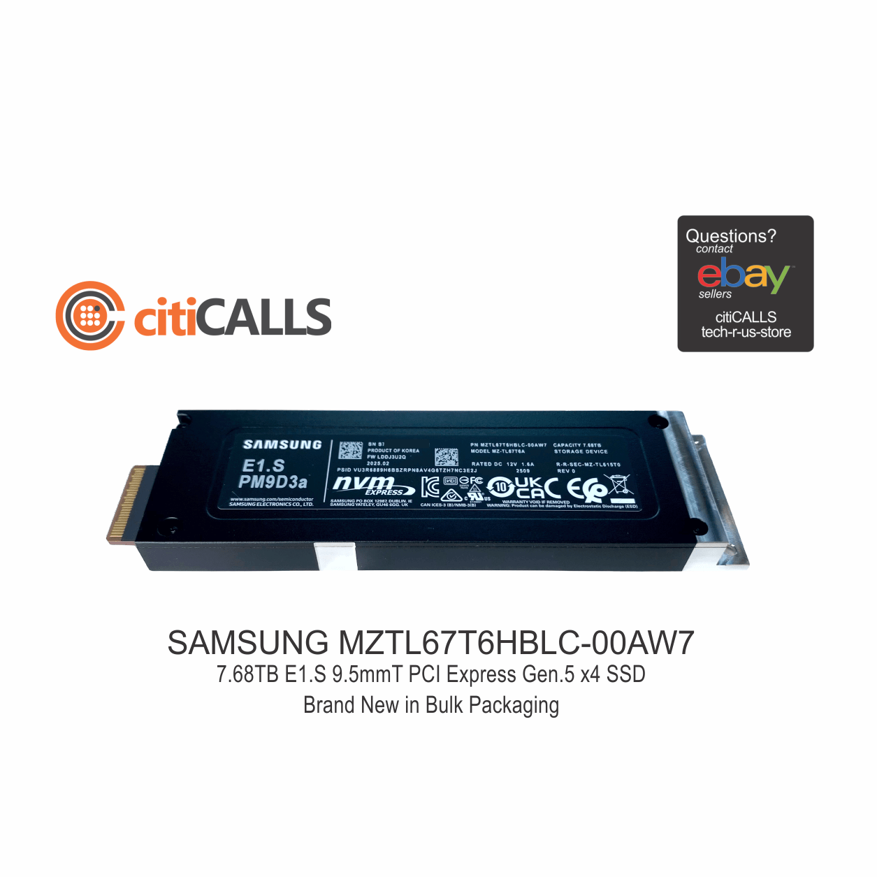 Samsung MZTL67T6HBLC-00AW7 PM9D3a 7.68TB E1.S(9.5mmT) PCI Express Gen.5 x4 SSD