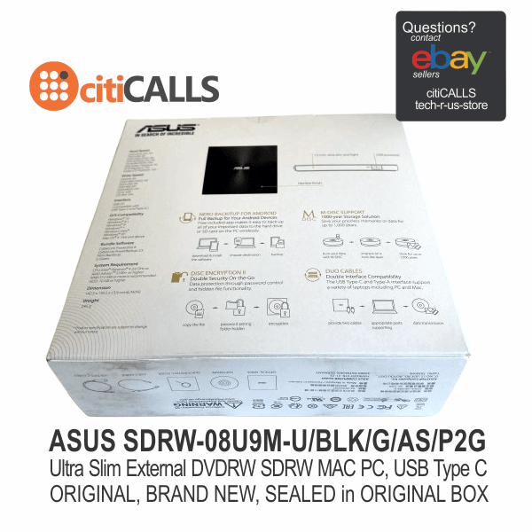 Asus SDRW-08U9M-U/BLK/G/AS/P2G ZenDrive SDRW-08U9M-U DVD-Writer External Black