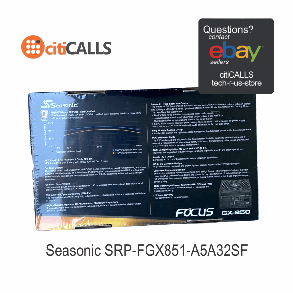 Seasonic SRP-FGX851-A5A32SF FOCUS V4 850W GX850 80+ Gold ATX Fully Modular Power